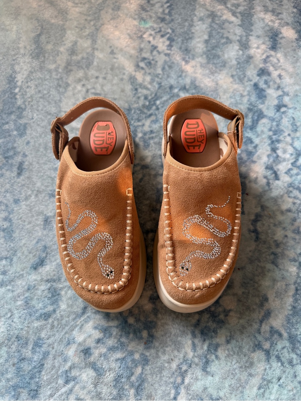 Hey Dude Delray Clog Suede Size 8 - customized with crystal snake decal - Picture 2 of 13